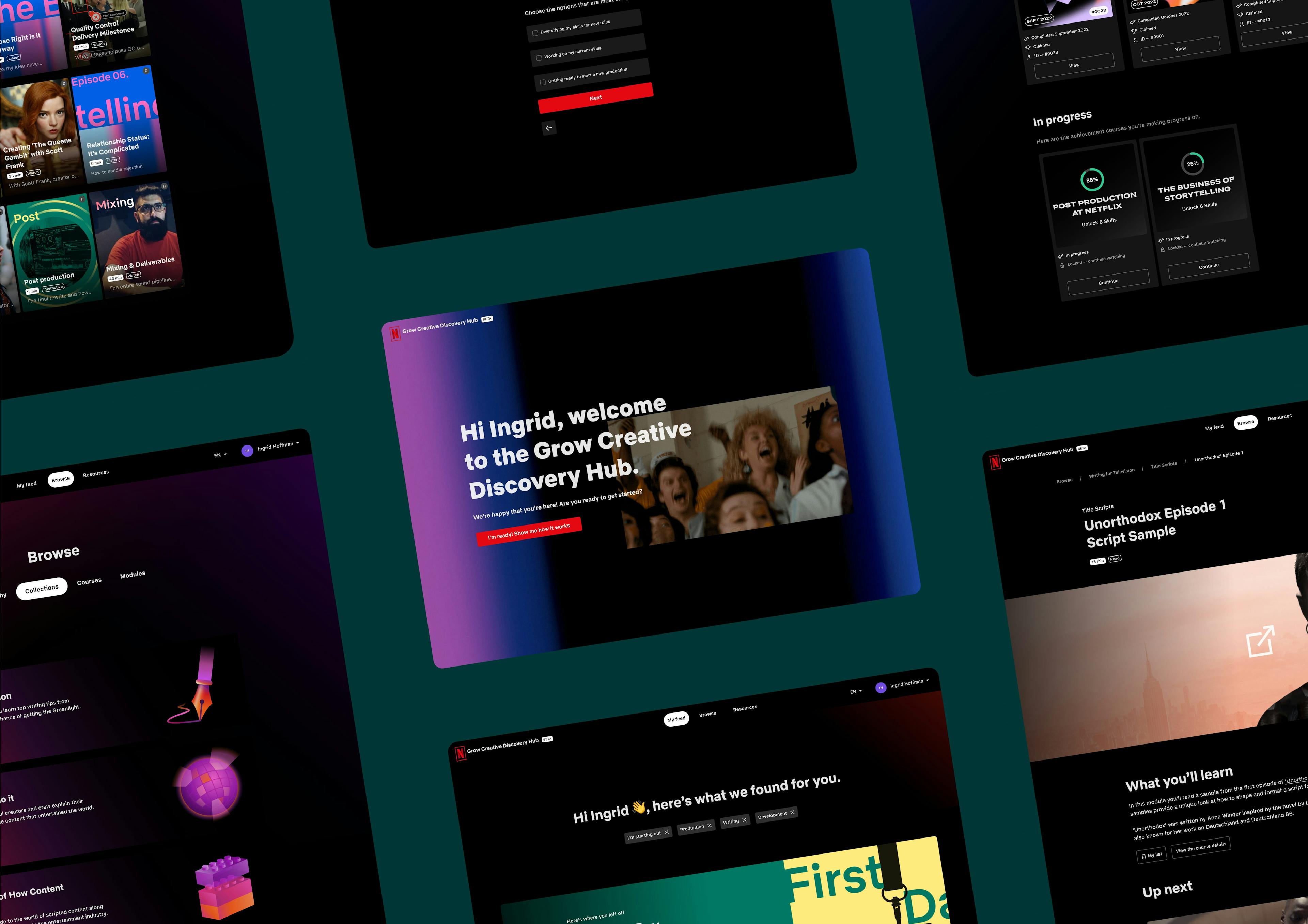 An image of various screens from the Netflix Grow Creative website