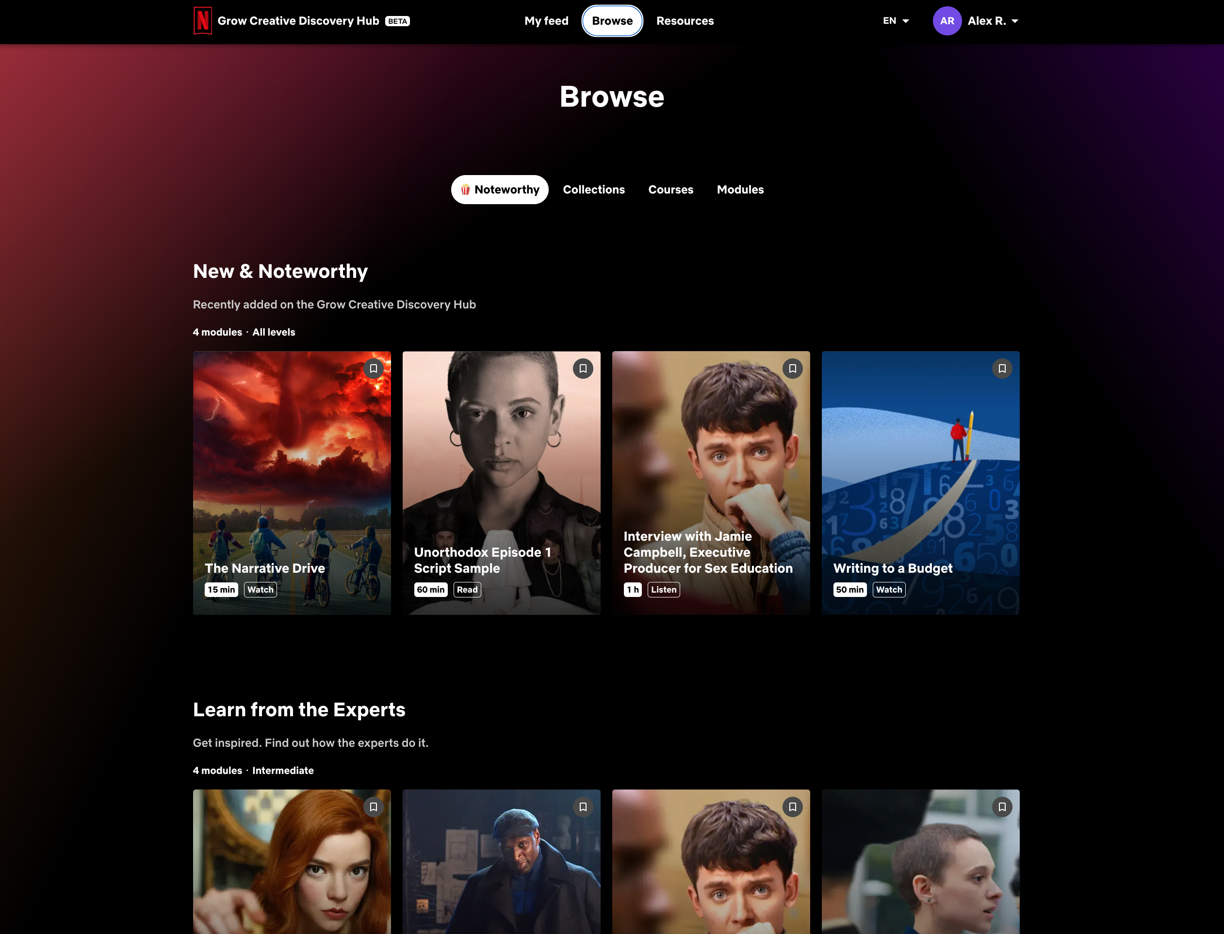 The browse page of the Discovery Hub